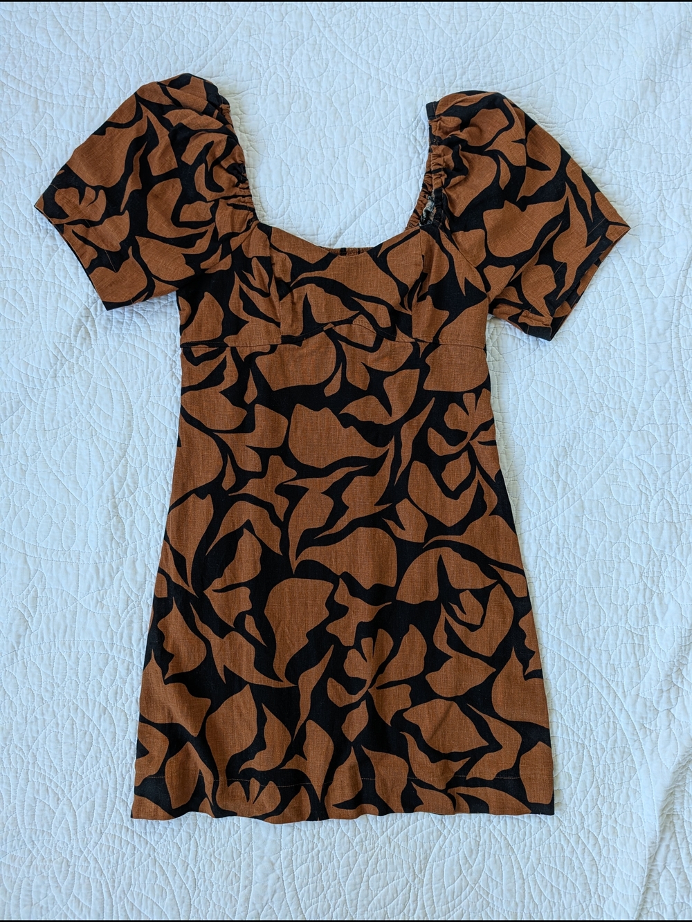 a new day Brown & Black Abstract Puff Sleeve Mini Dress